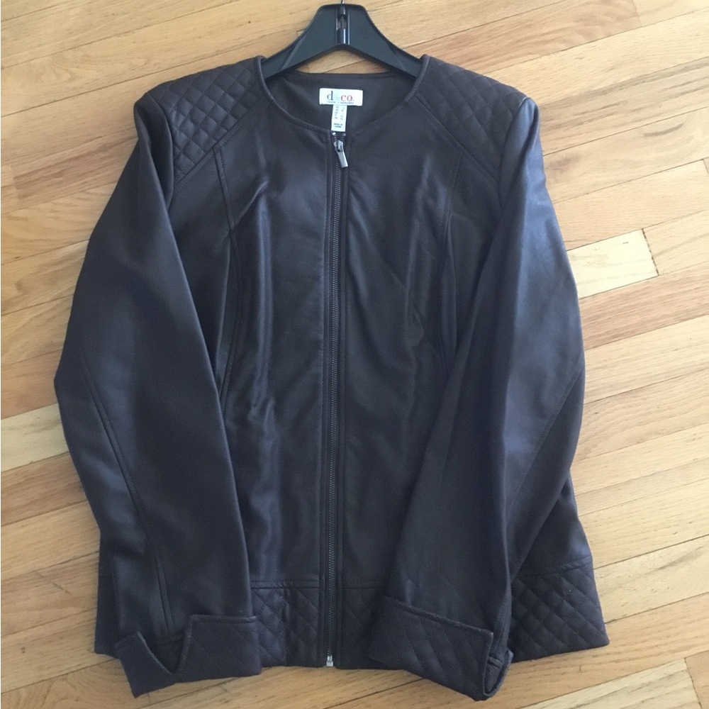 Denim & Company Chocolate Brown Leather Jacket, Large
